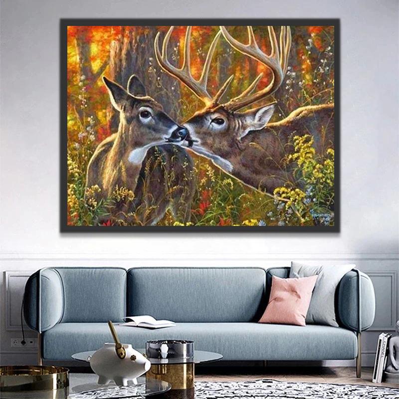 Couple de Cerfs Aimant Peinture par Numéros