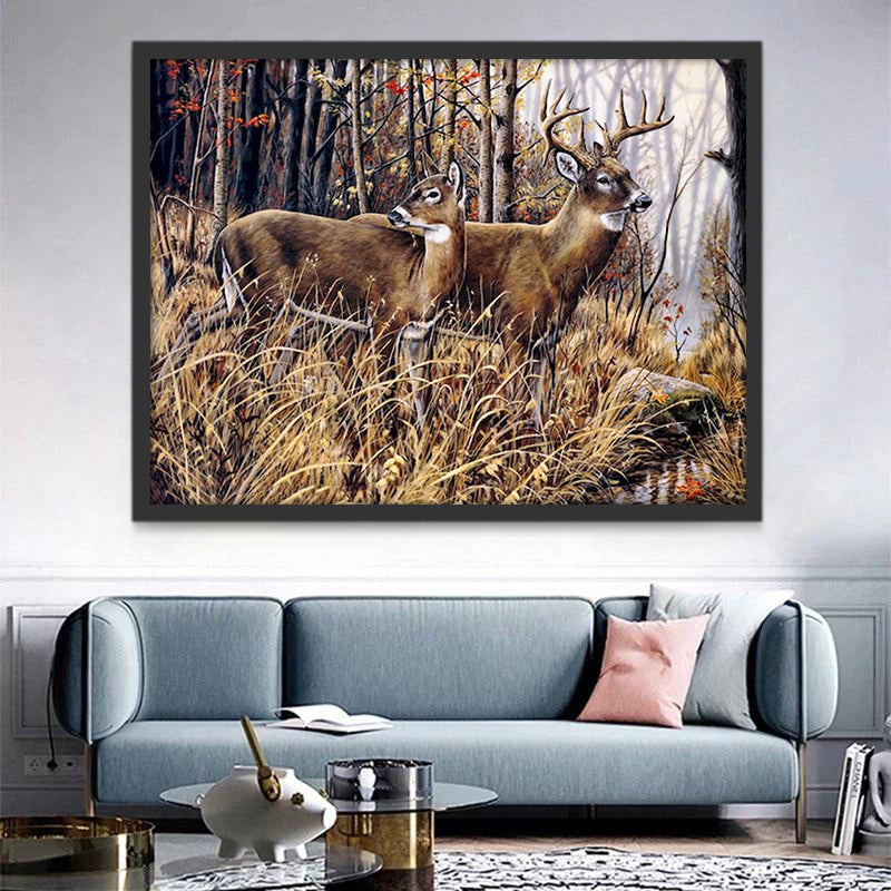 Couple de Cerfs dans la Forêt Peinture par Numéros
