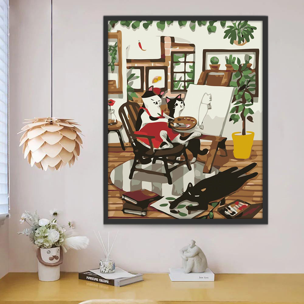 Couple de Chat Peintre Peinture par Numéros