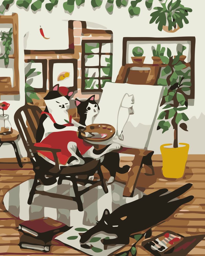Couple de Chat Peintre Peinture par Numéros