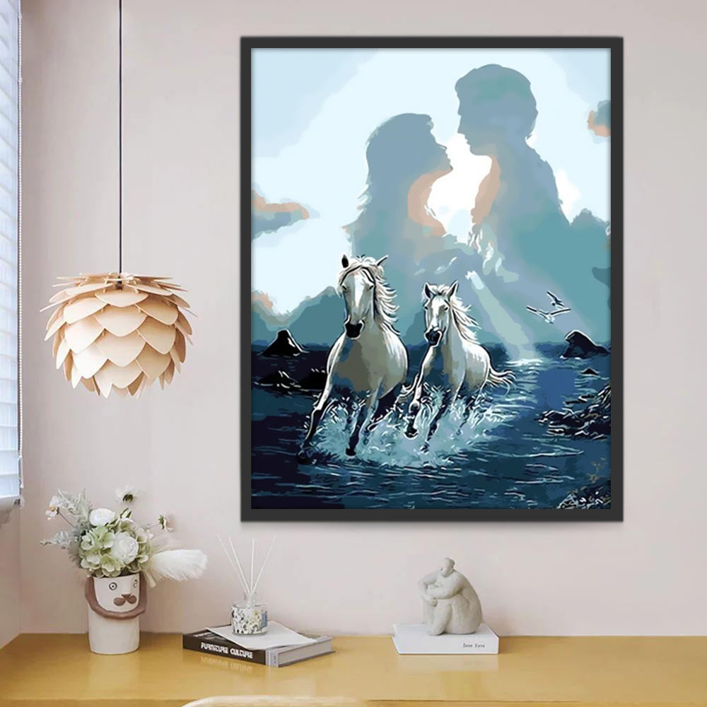 Couple de Chevaux et Couple Humain Peinture par Numéros