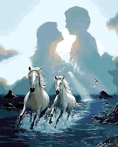 Couple de Chevaux et Couple Humain Peinture par Numéros