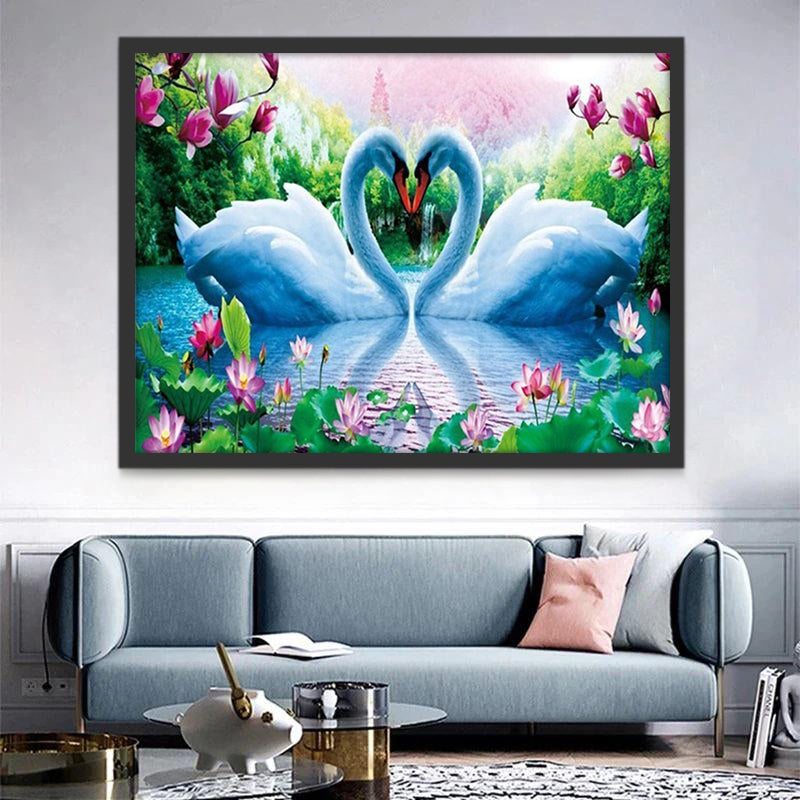 Couple de Cygnes et Fleurs Peinture par Numéros
