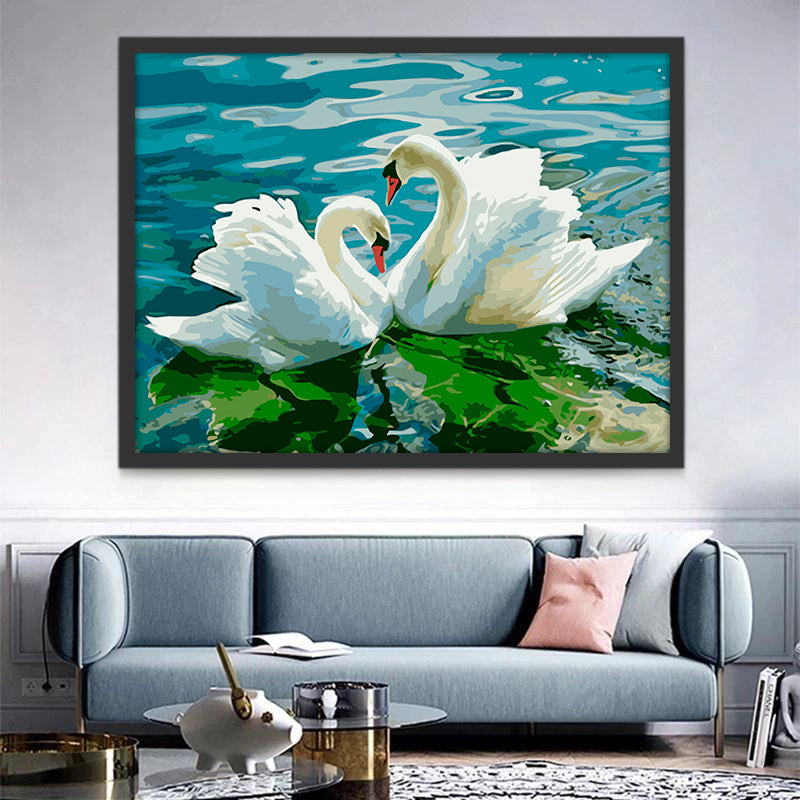 Couple de Cygnes et Lac Peinture par Numéros