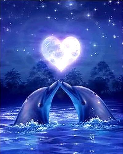 Couple de Dauphins et Coeur Peinture par Numéros