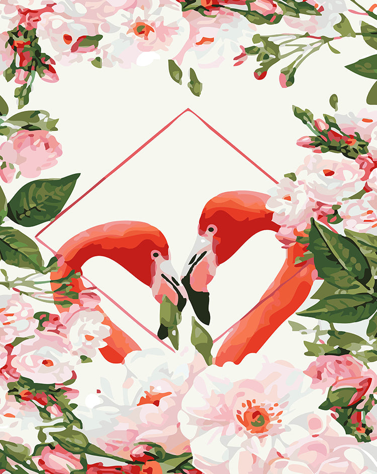 Couple de Flamants et Fleurs Peinture par Numéros