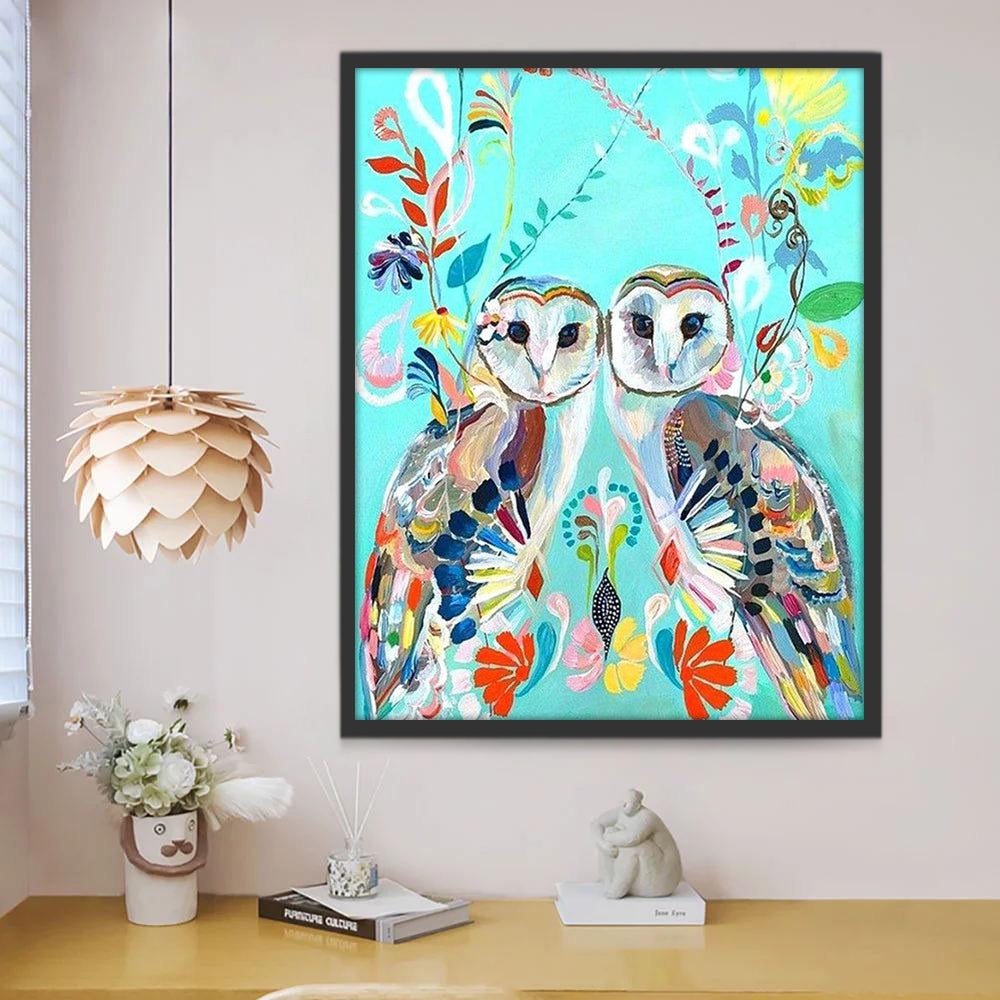 Couple de Hiboux Dessinés Peinture par Numéros