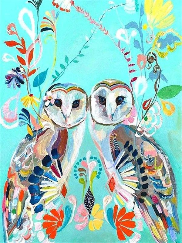 Couple de Hiboux Dessinés Peinture par Numéros
