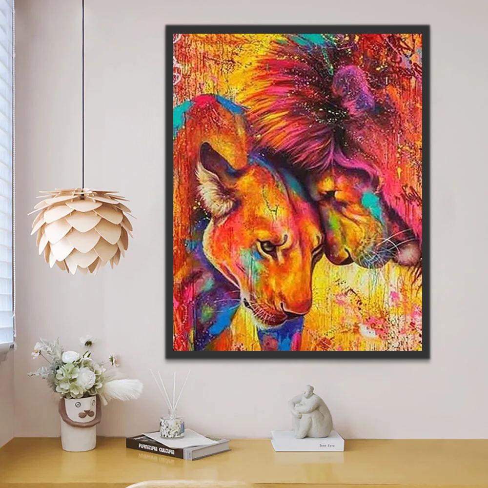 Couple de Lion Peinture par Numéros