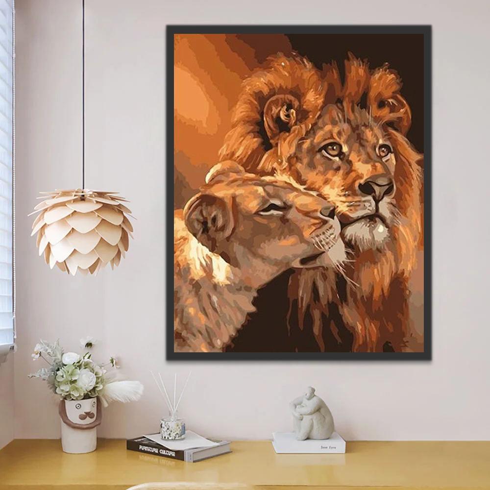 Couple de Lion Peinture par Numéros