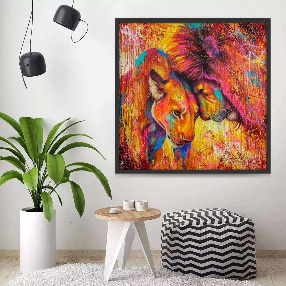 Couple de Lions Coloré Peinture par Numéros