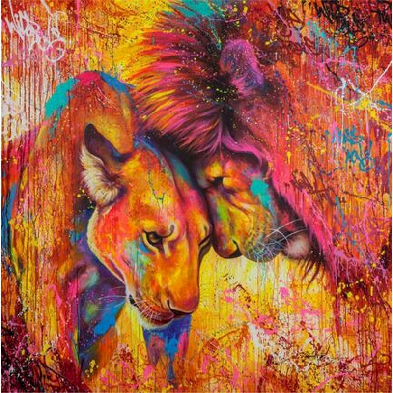 Couple de Lions Coloré Peinture par Numéros