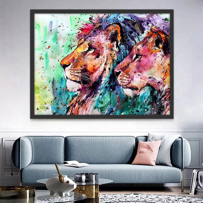 Couple de Lions Multicolores Peinture par Numéros