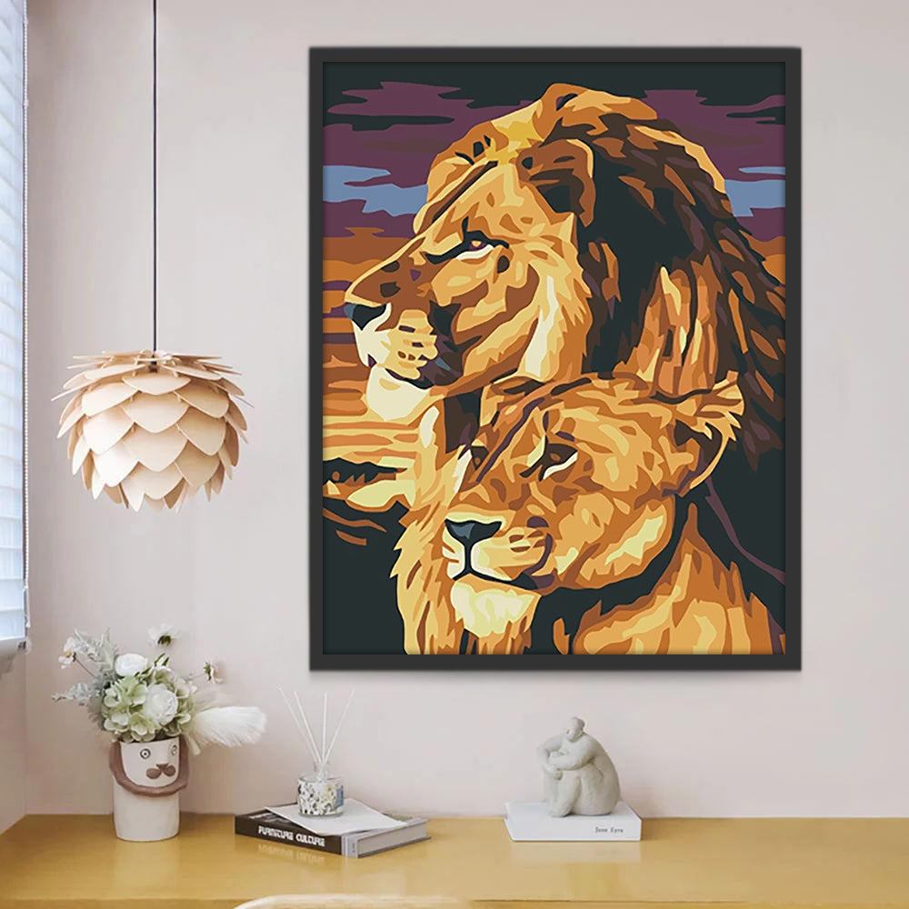 Couple de Lions Peinture par Numéros