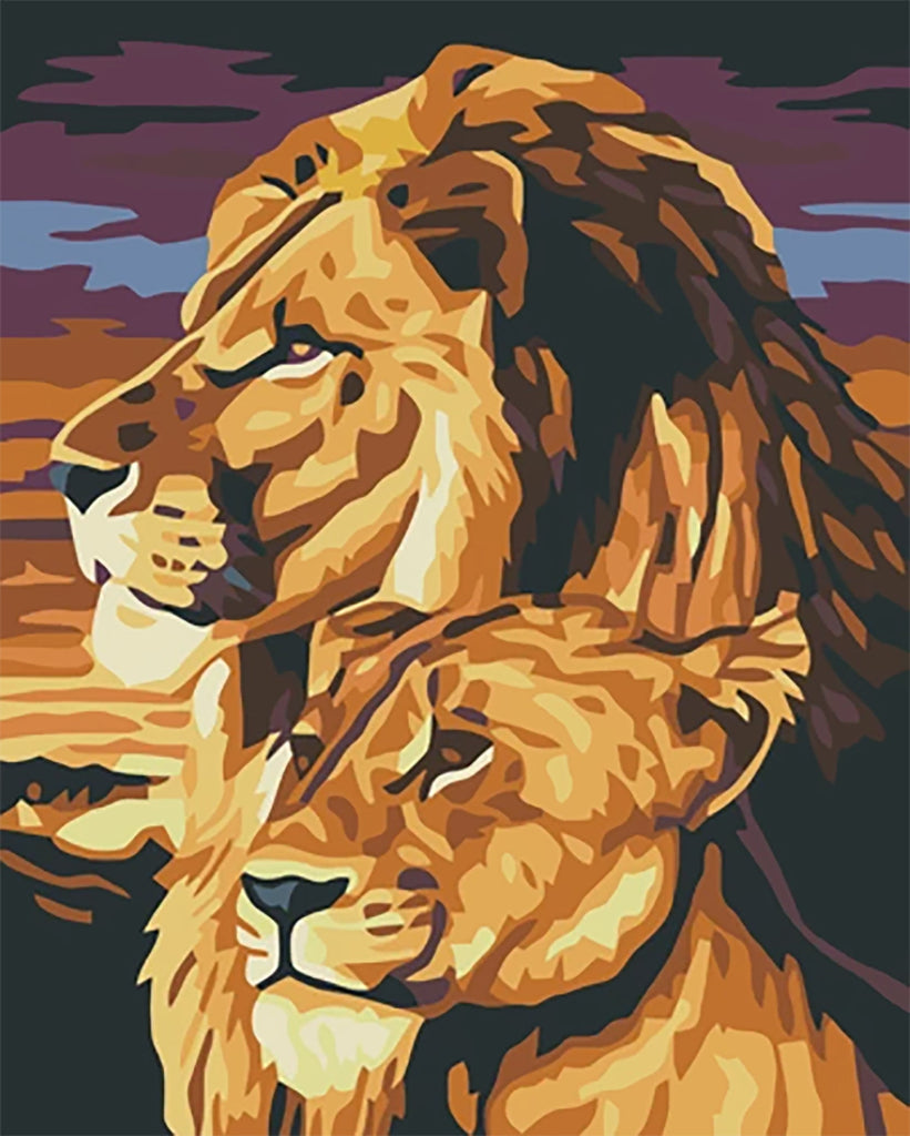 Couple de Lions Peinture par Numéros