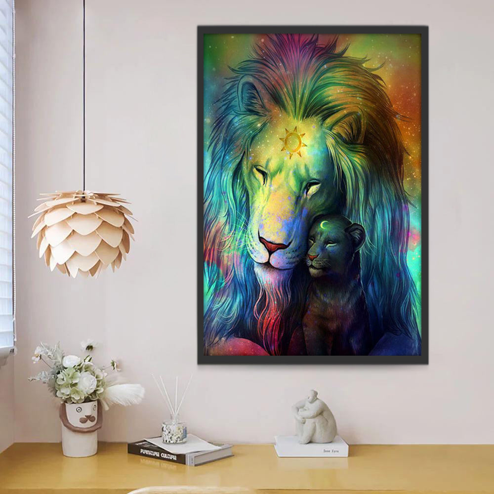 Couple de Lions Totémiques du Soleil Peinture par Numéros