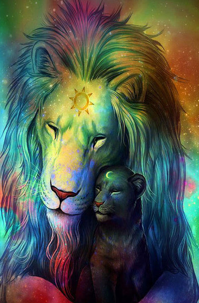 Couple de Lions Totémiques du Soleil Peinture par Numéros