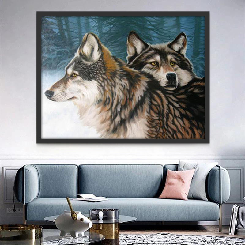 Couple de Loups Aimant Peinture par Numéros