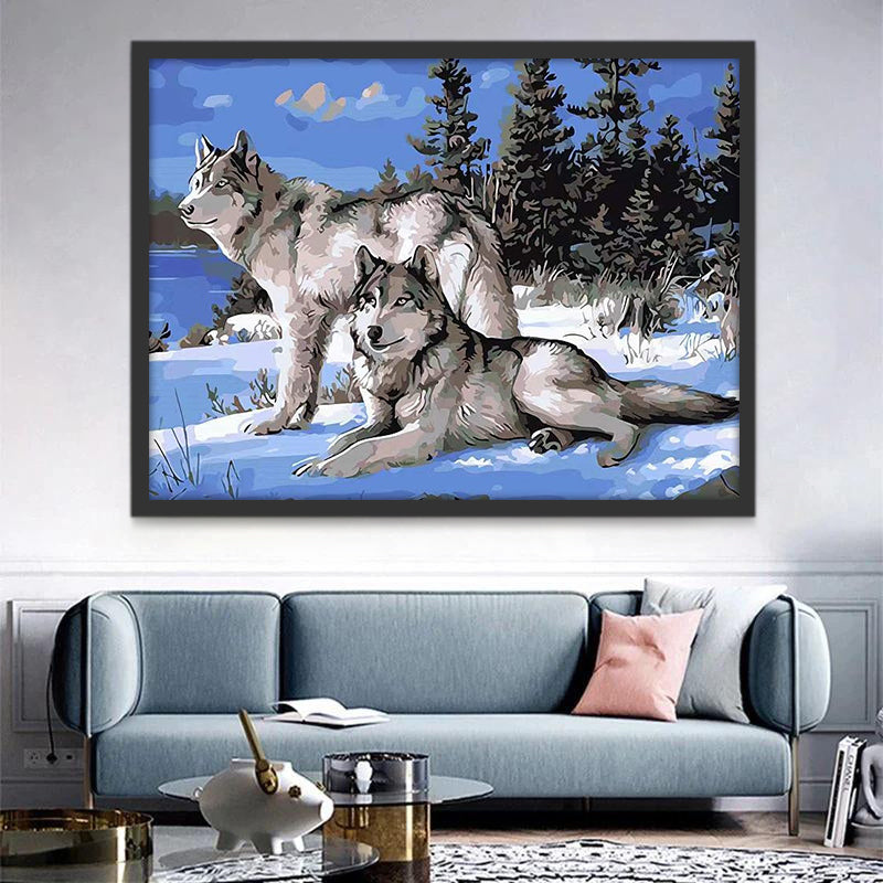 Couple de Loups Charmants Peinture par Numéros