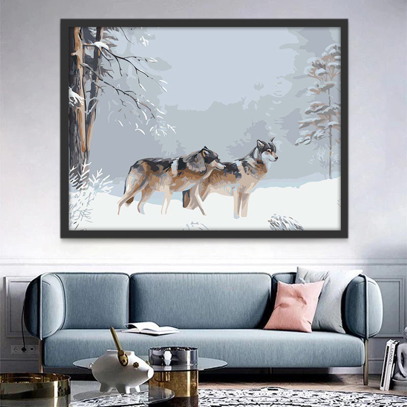 Couple de Loups en Hiver Peinture par Numéros