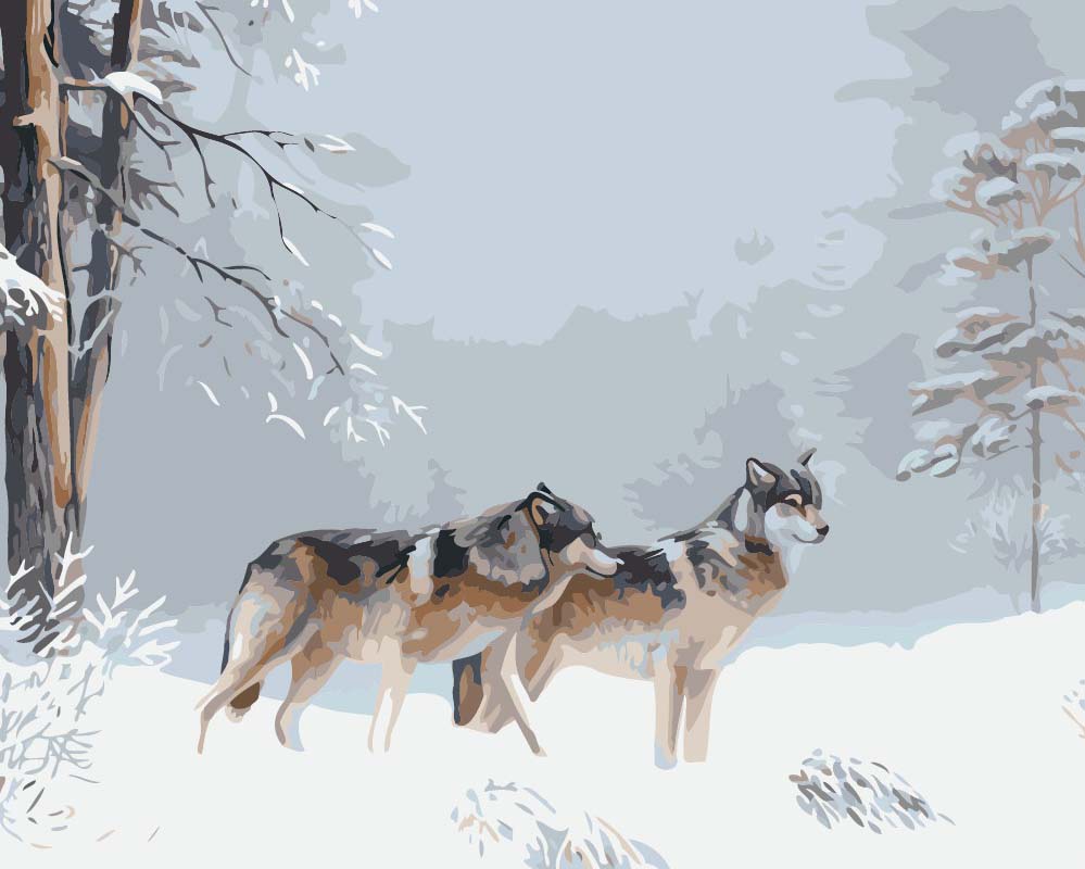 Couple de Loups en Hiver Peinture par Numéros