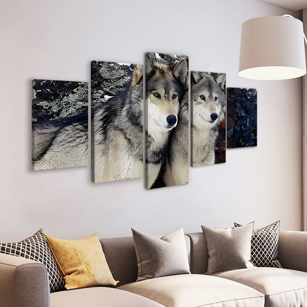 Couple de Loups Gris 5 Partie Peinture par Numéros
