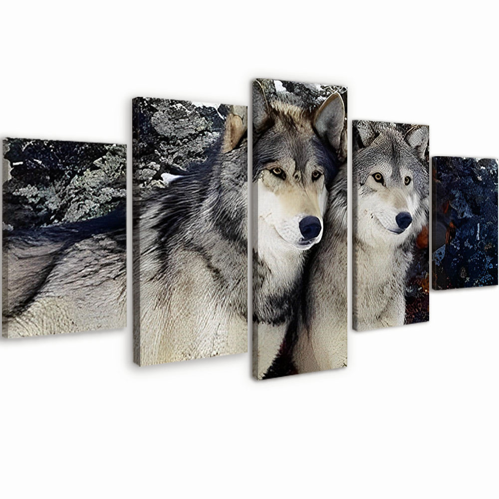 Couple de Loups Gris 5 Partie Peinture par Numéros
