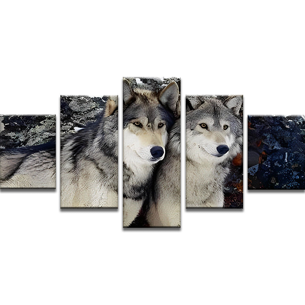 Couple de Loups Gris 5 Partie Peinture par Numéros