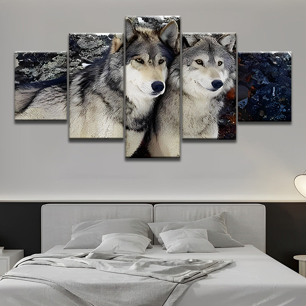 Couple de Loups Gris 5 Partie Peinture par Numéros