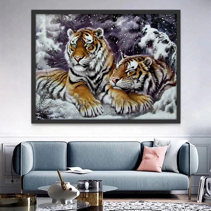 Couple de Tigre dans la Neige Peinture par Numéros