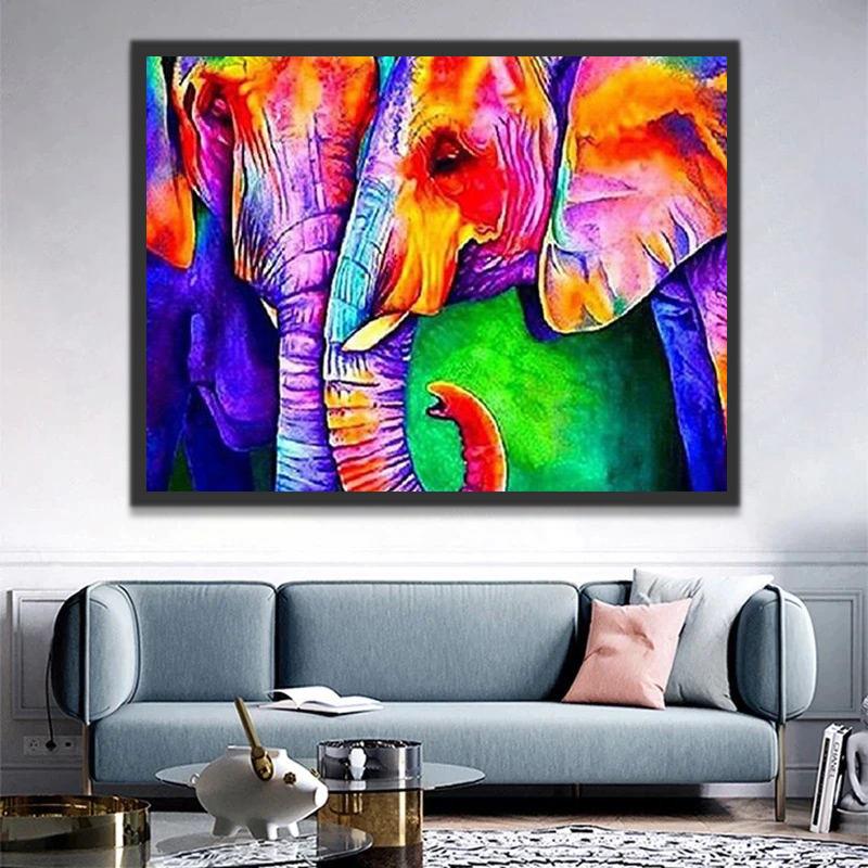 Couple d'Éléphants Colorés Peinture par Numéros