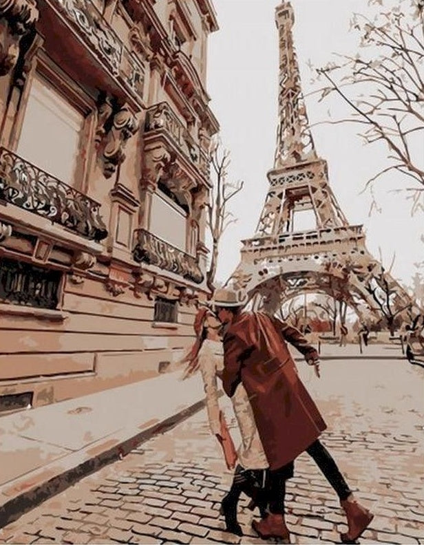 Couple devant Tour Eiffel Peinture par Numéros