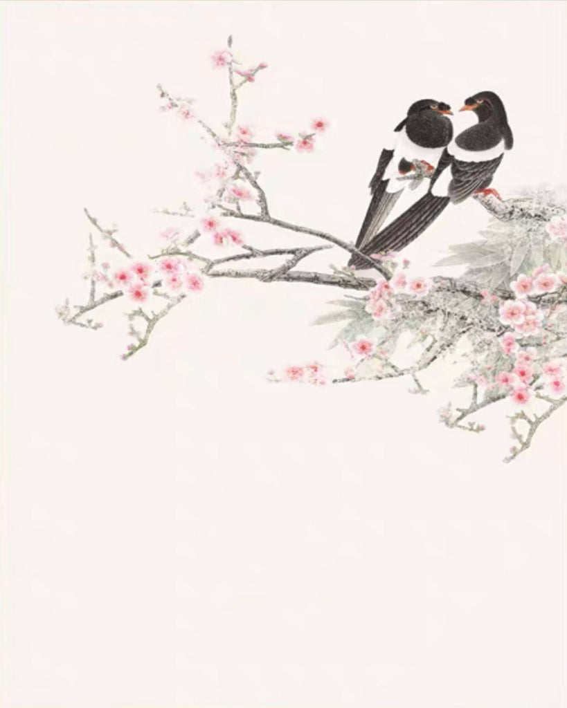 Couple d'Oiseaux sur la Branche de Pêches Peinture par Numéros