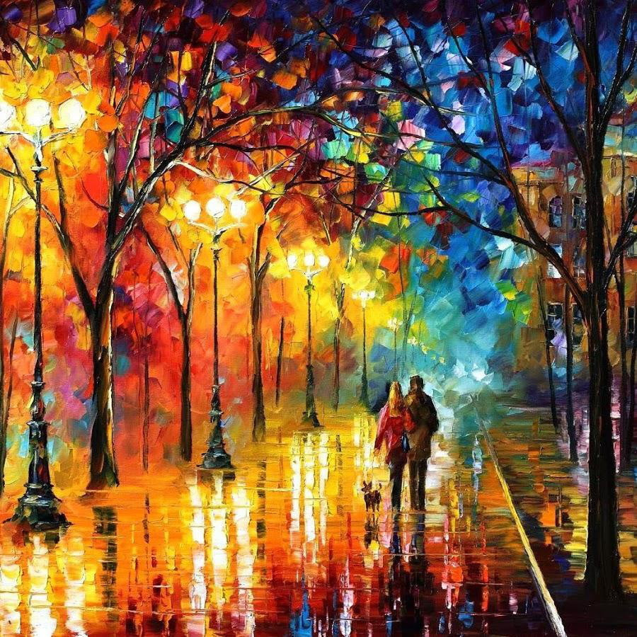 Couple et Allée Multicolore Peinture par Numéros