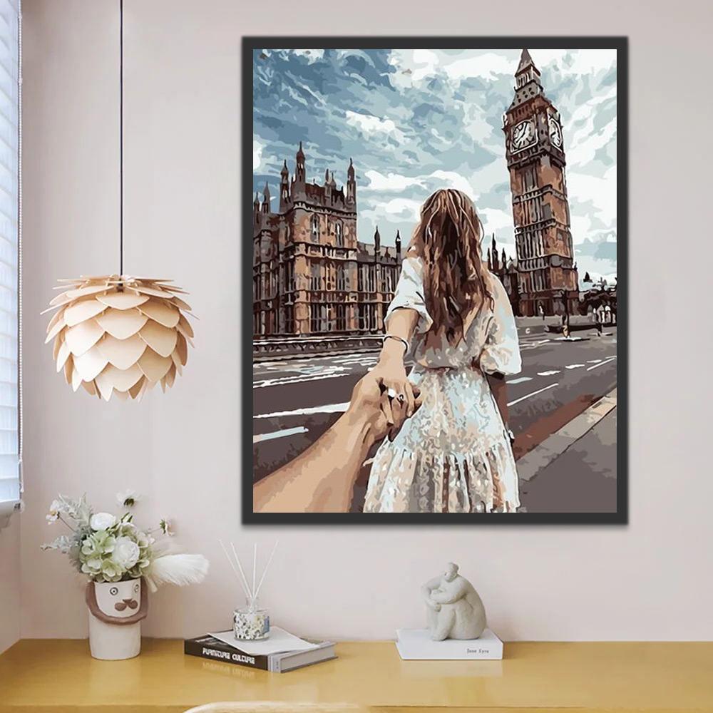 Couple et Big Ben Peinture par Numéros