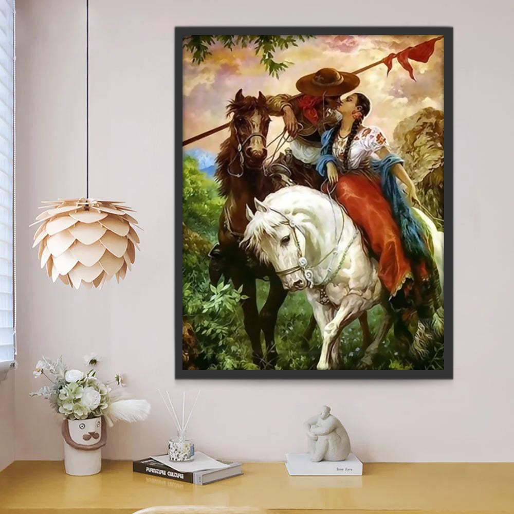 Couple et Chevaux Peinture par Numéros
