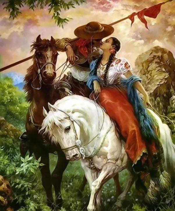 Couple et Chevaux Peinture par Numéros