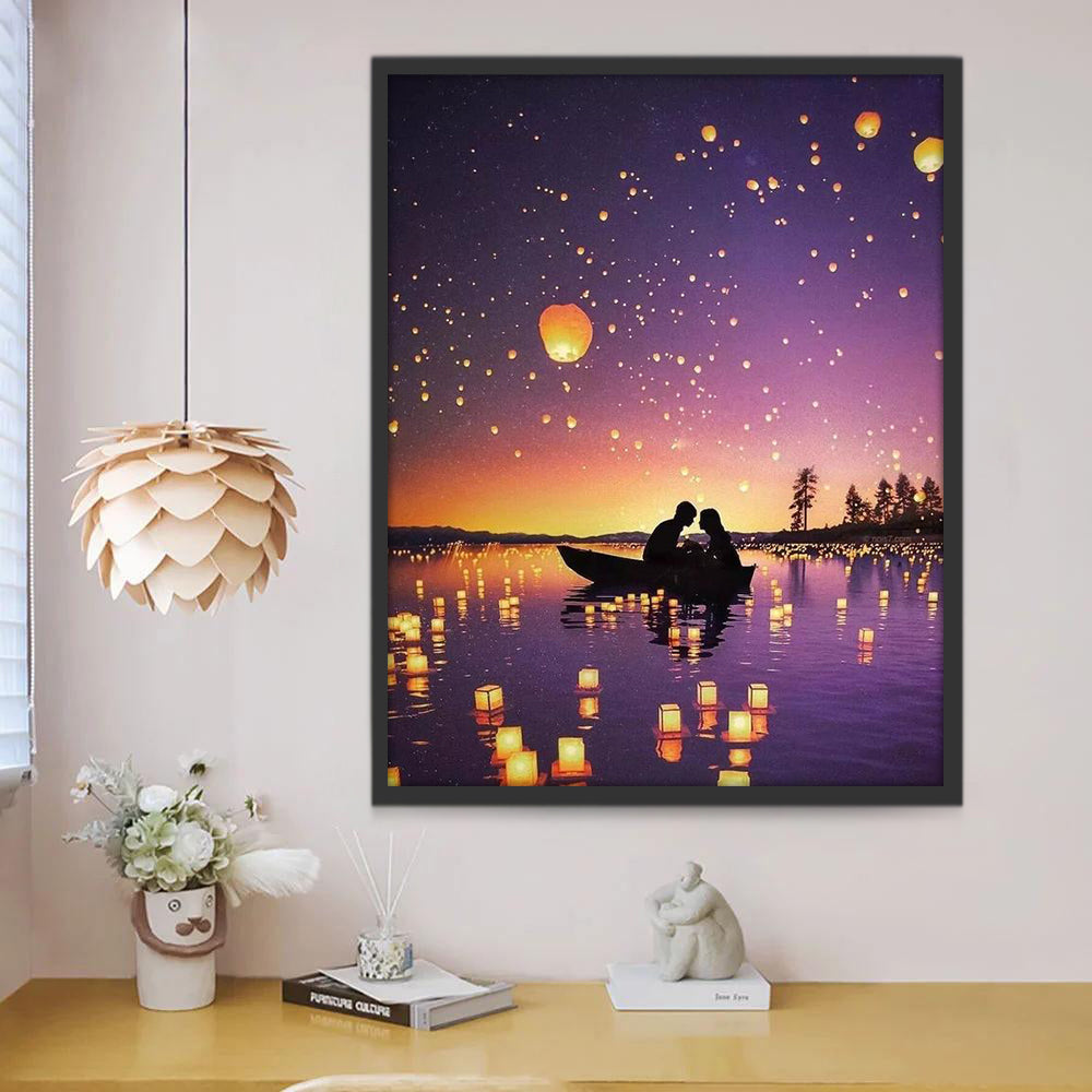 Couple et Lac Peinture par Numéros