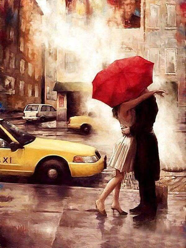 Couple et Taxi Peinture par Numéros