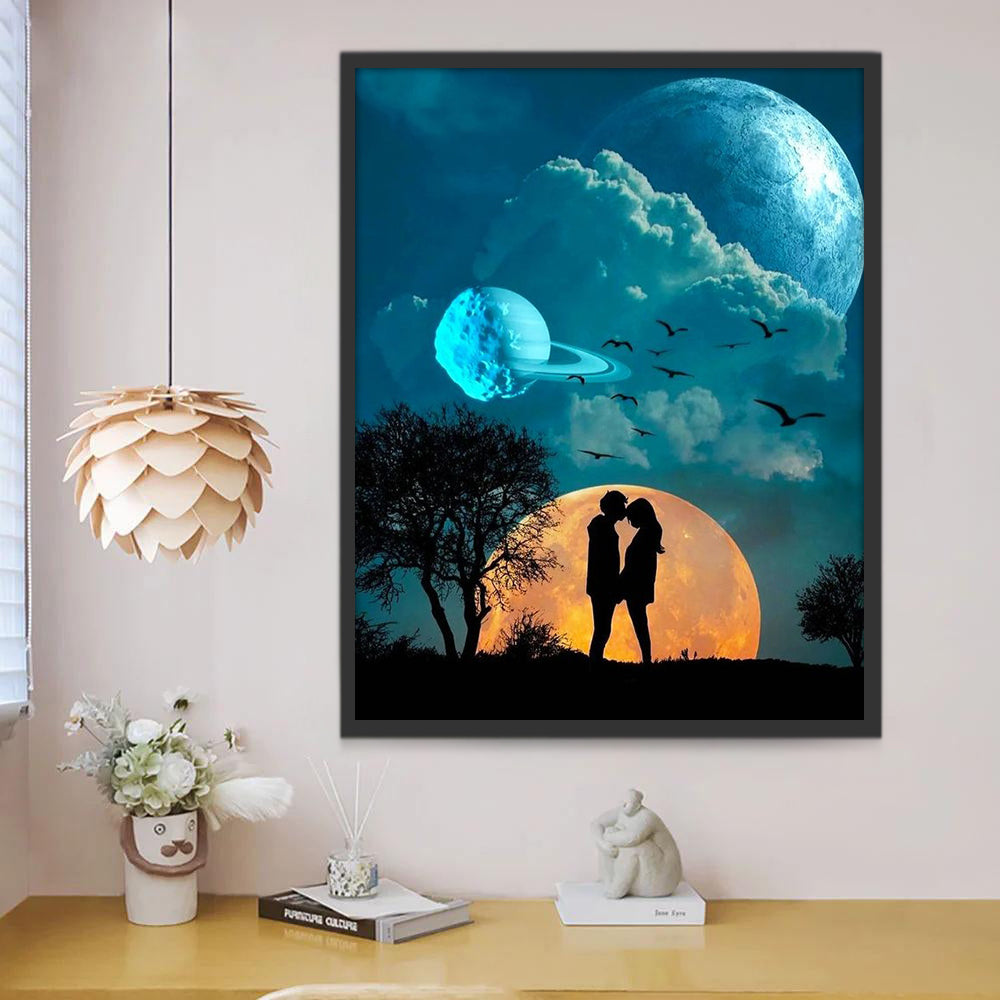 Couple Paysage Nature Lune Peinture par Numéros