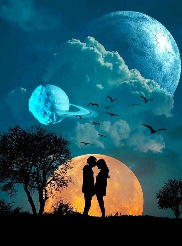 Couple Paysage Nature Lune Peinture par Numéros