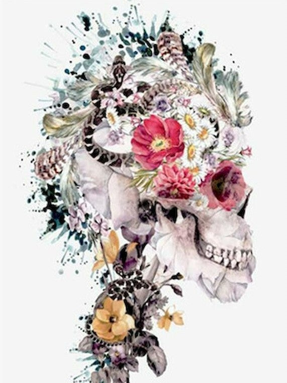 Crâne de Mort et Fleurs Peinture par Numéros