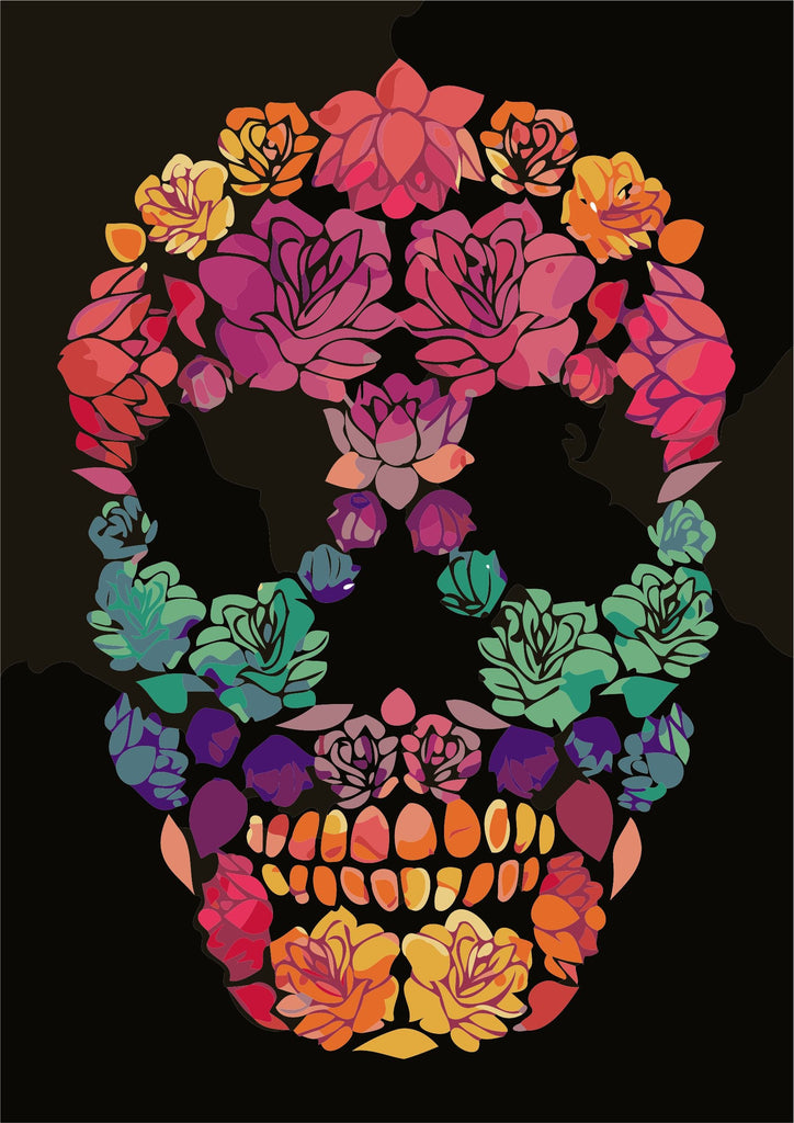 Crâne et Fleurs Peinture par Numéros