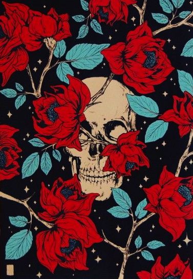 Crâne et Roses Rouges Peinture par Numéros