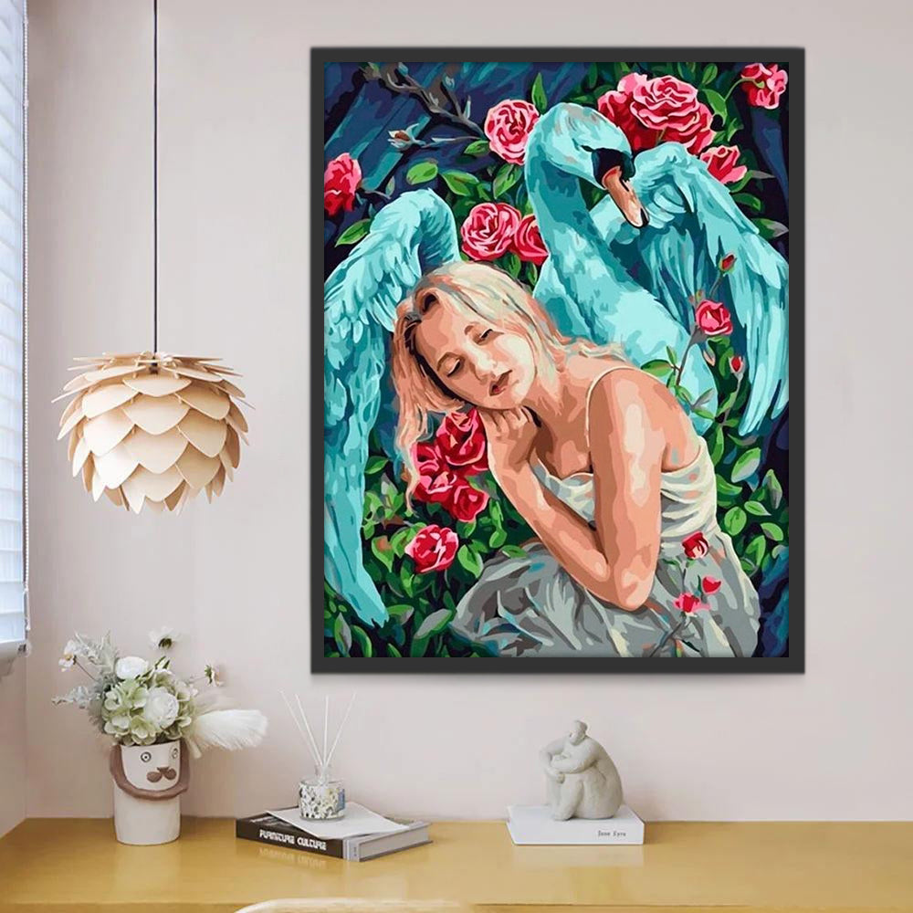 Cygne Bleu et Fille Peinture par Numéros