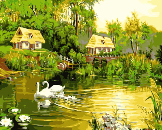 Cygnes dans la Campagne Peinture par Numéros