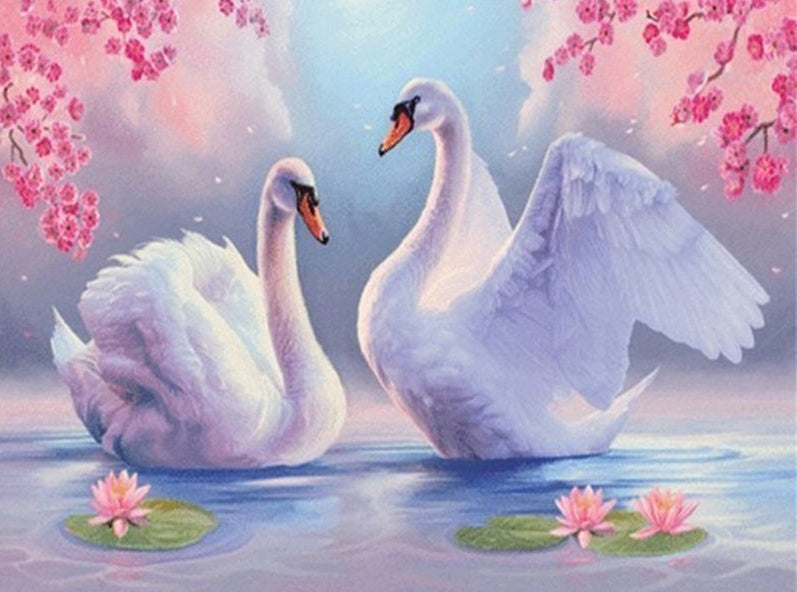 Cygnes et Joli Lotus Peinture par Numéros