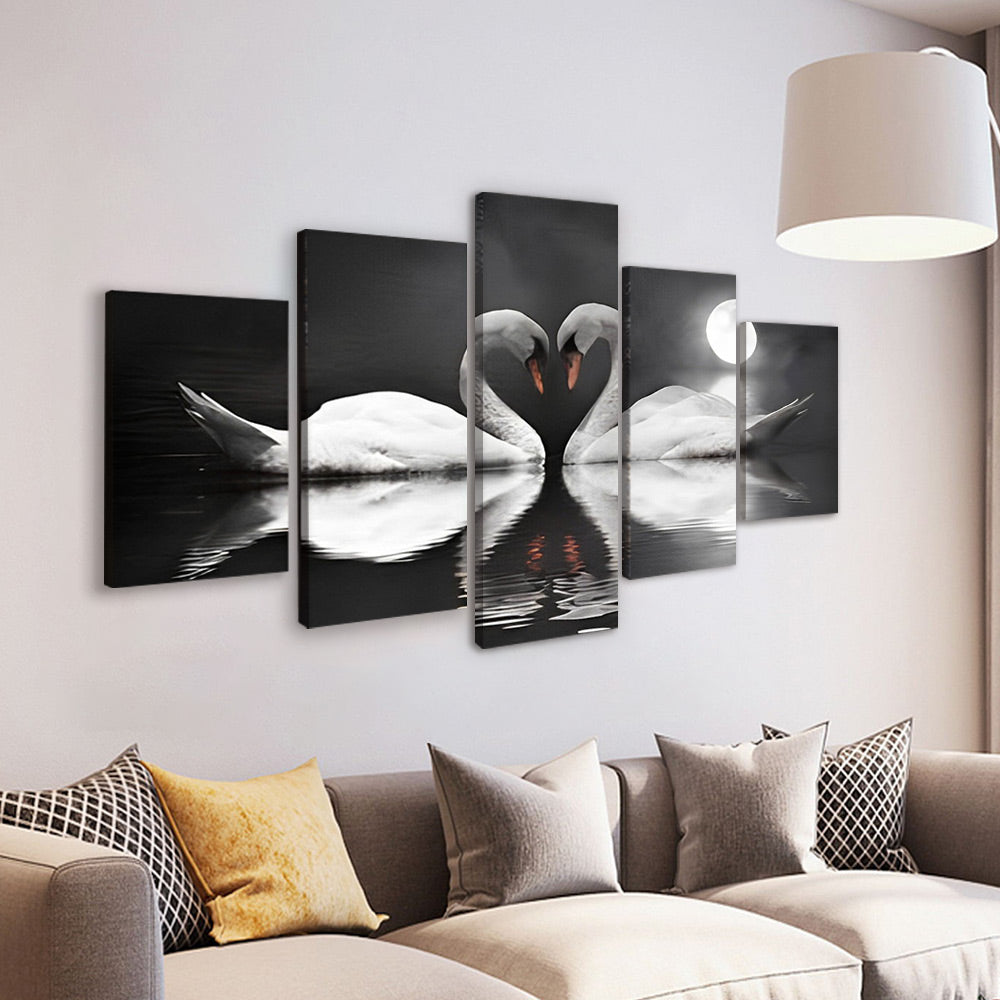 Cygnes et la Lune Claire 5 Partie Peinture par Numéros