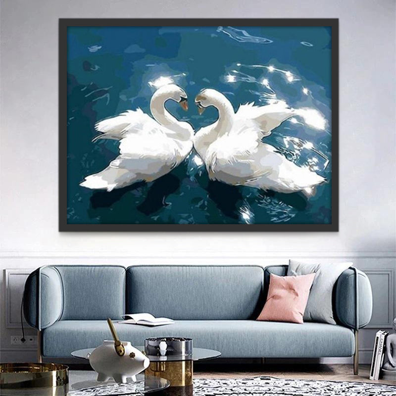 Cygnes et Lac Etincelant Peinture par Numéros