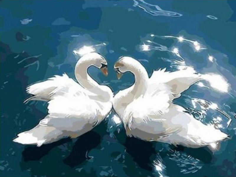 Cygnes et Lac Etincelant Peinture par Numéros